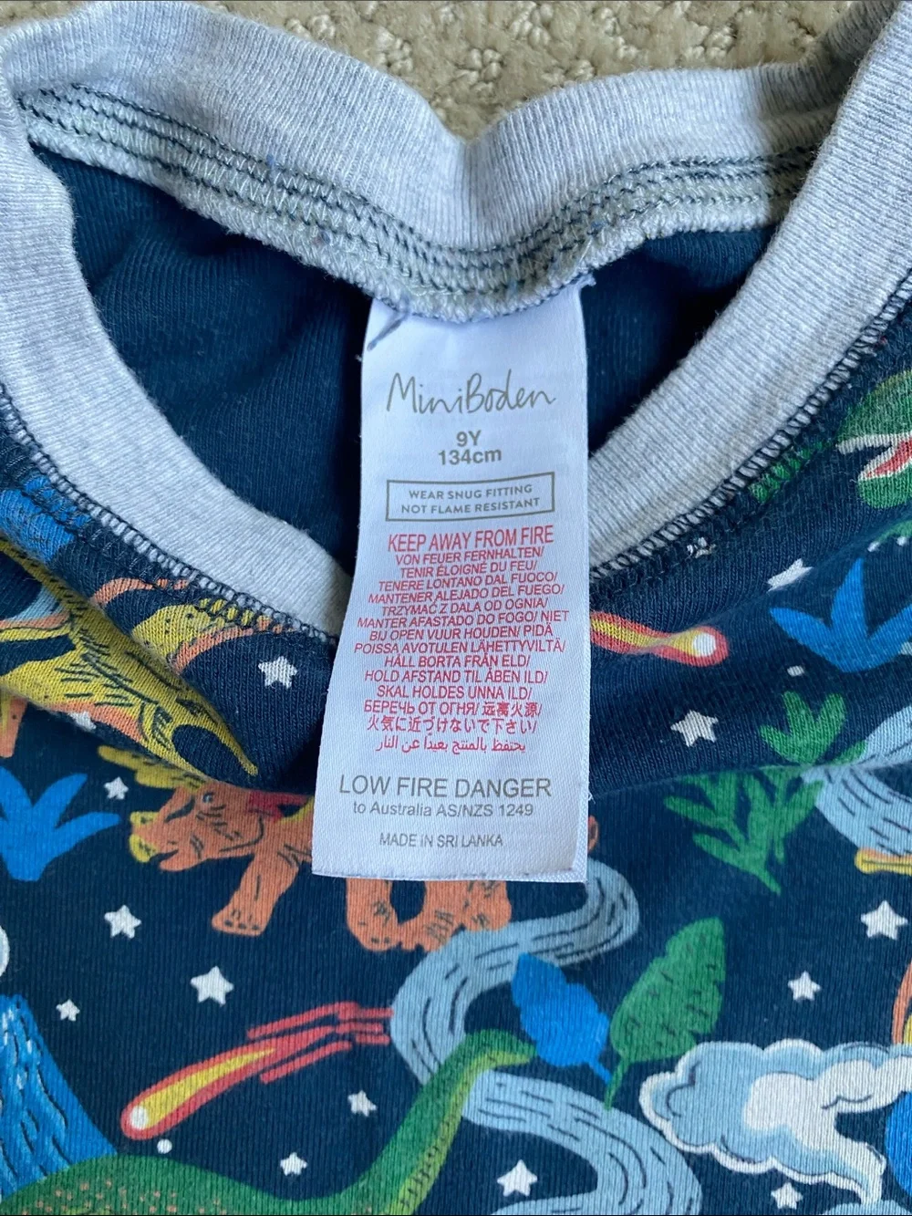 Mini Boden Navy Long-Sleeve Dinosaur Pajama top